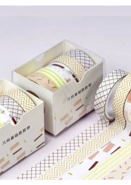 Vintage Washi Tape Bant Baskılı Yapışkanlı Maskeleme Kağıdı Desenli Bant 5 Li - Geometrik N1 modelleri