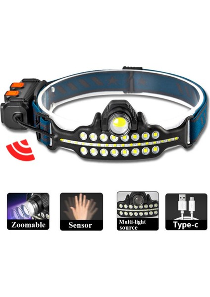 Cob LED Kafa Feneri 7 Aydınlatma Modlu USB Şarj Edilebilir Kafa Feneri KM-213