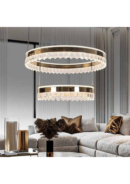 Canel Gold Iki Katlı 152 Watt Kristal Taşlı Modern LED Sarkıt Avize