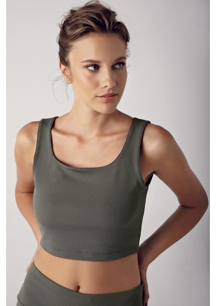 Kalın Askılı Crop Top Fitilli Spor Büstiyer C02