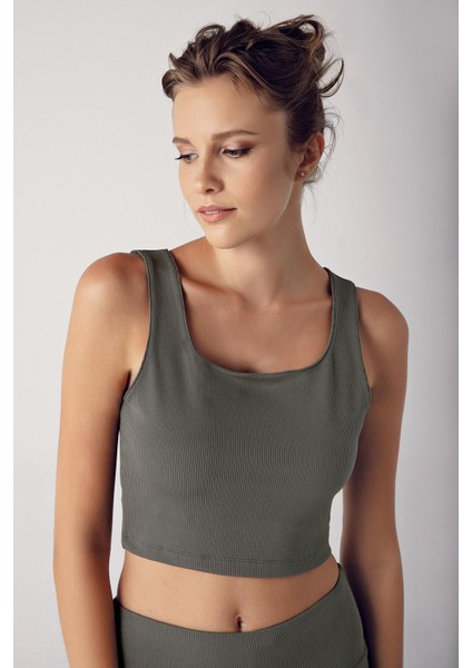 Kalın Askılı Crop Top Fitilli Spor Büstiyer C02