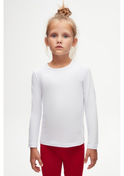Beyaz Basic Mevsimlik Likralı Uzun Kollu Kız Çocuk Tişört fiyatları