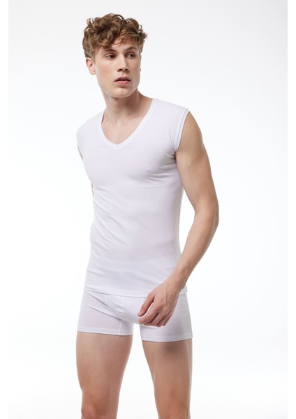 Erkek Beyaz 2 Li Paket V Yaka Iz Yapmayan Modal Kolsuz Atlet 064 2M064 modelleri