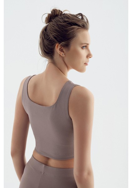 Kalın Askılı Crop Top Fitilli Spor Büstiyer C02