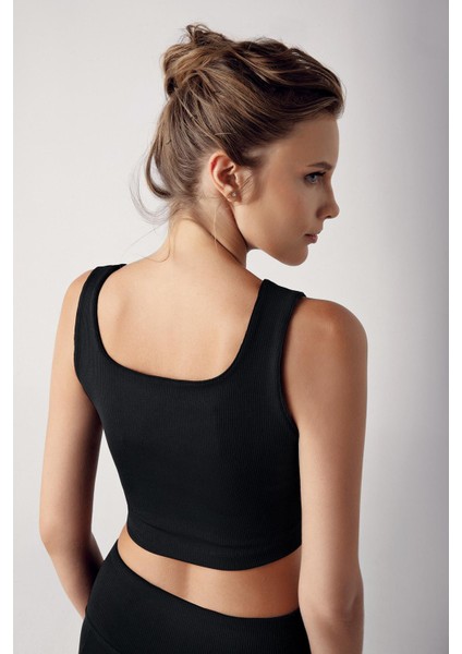Kalın Askılı Crop Top Fitilli Spor Büstiyer C02