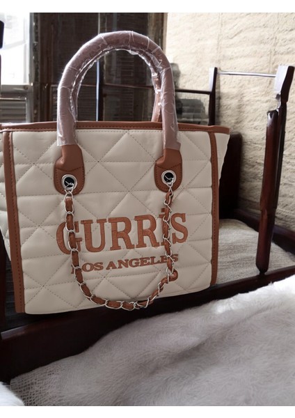 Bej - Kahve Los Angeles Zincir Aksesuarlı Geniş Iç Hacimli , Kol Çanta