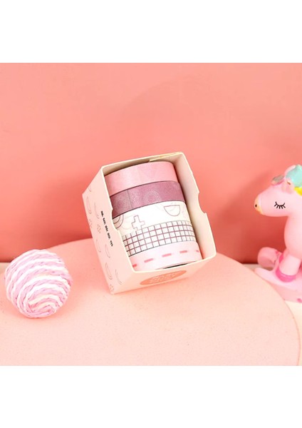 Vintage Washi Tape Bant Baskılı Yapışkanlı Maskeleme Kağıdı Desenli Bant 5 Li - Geometrik N2