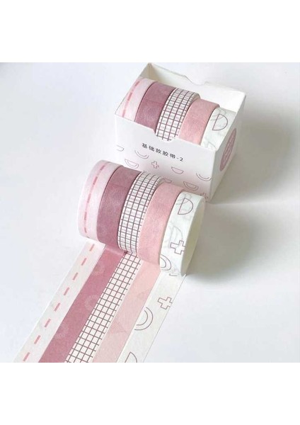 Vintage Washi Tape Bant Baskılı Yapışkanlı Maskeleme Kağıdı Desenli Bant 5 Li - Geometrik N2
