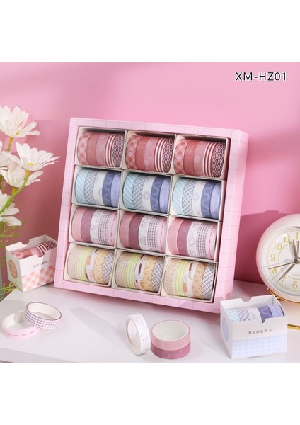 Vintage Washi Tape Bant Baskılı Yapışkanlı Maskeleme Kağıdı Desenli Bant 5 Li - Geometrik N2