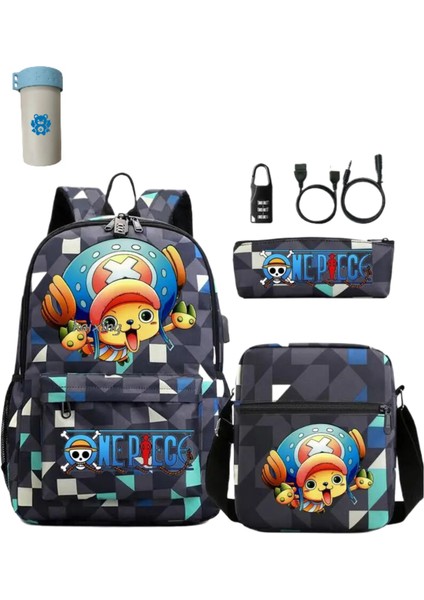 3 Adet/takım Japon Animesi Tek Parça Öğrenci Erkek Kız Okul Çantası USB Sırt Çantası (Yurt Dışından)