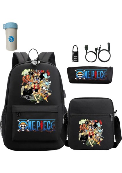 3 Adet/takım Japon Animesi Tek Parça Öğrenci Erkek Kız Okul Çantası USB Sırt Çantası (Yurt Dışından)