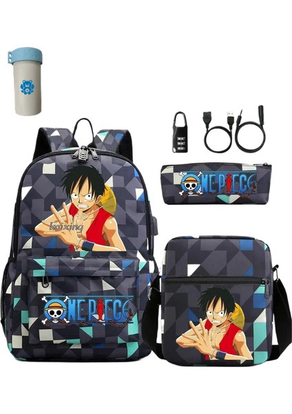 3 Adet/takım Japon Animesi Tek Parça Öğrenci Erkek Kız Okul Çantası USB Sırt Çantası (Yurt Dışından)