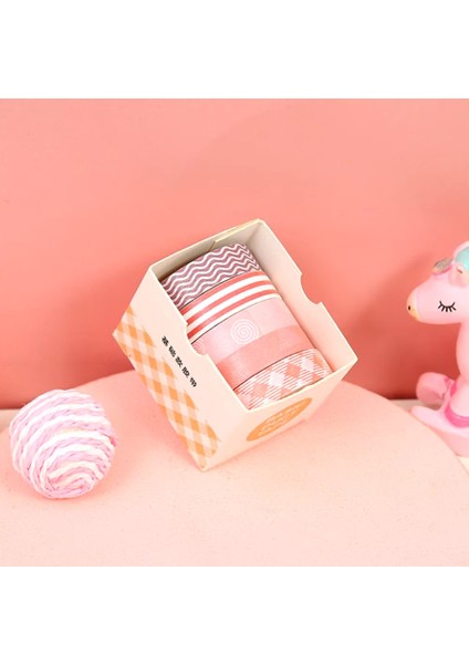 Vintage Washi Tape Bant Baskılı Yapışkanlı Maskeleme Kağıdı Desenli Bant 5 Li - Geometrik N3