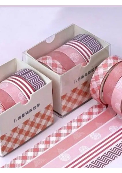 Vintage Washi Tape Bant Baskılı Yapışkanlı Maskeleme Kağıdı Desenli Bant 5 Li - Geometrik N3 fiyatları