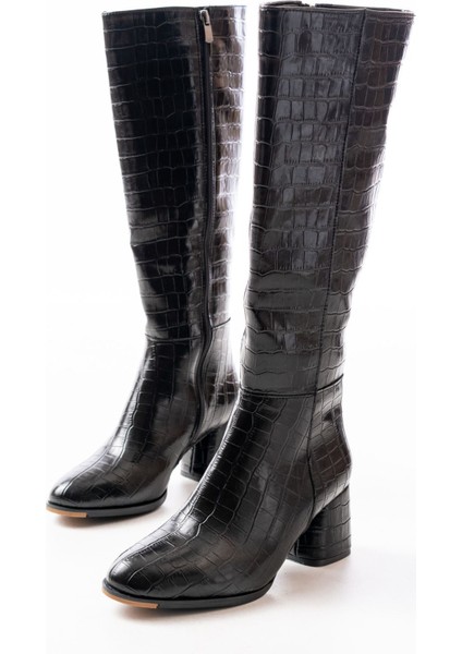 RS-2432 Siyah Kroko Topuklu Fermuarlı Günlük Kadın Çizme fırsatları