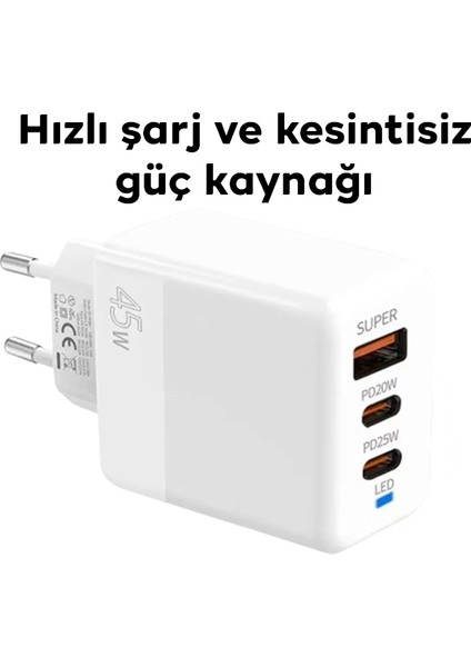 PD40 2xtype-C + USB Qc3.0 Pd 45W Hizli Sarj Adaptörü Sarj Basligi