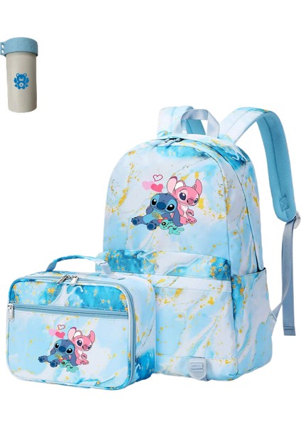 2 Adet Disney Lilo Stitch Çok Cepli Sırt Çantası Öğle Yemeği Çantası Keten Sırt Çantası Rahat Okul Çantası (Yurt Dışından)