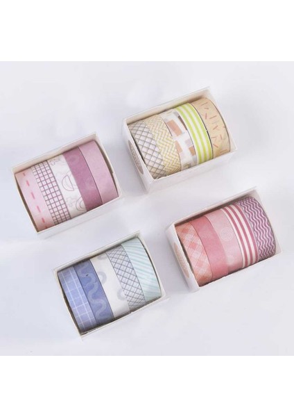 Vintage Washi Tape Bant Baskılı Yapışkanlı Maskeleme Kağıdı Desenli Bant 5 Li - Geometrik N4