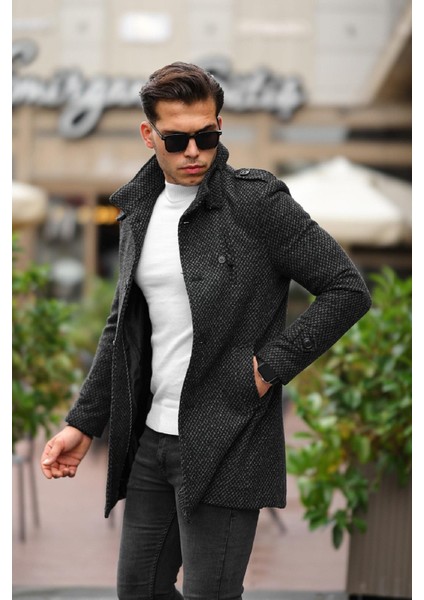 Tuci Payson Dik Yaka Dar Kesim Cep Detaylı Kaşe Palto