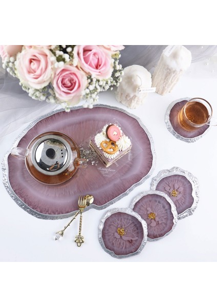 Epoksi Büyük Kristal Köşeli Tepsi ve Bardak Altı Kalıbı Silikon Kalıbı 5'li Set (36.3×26.8 Cm) indirimleri
