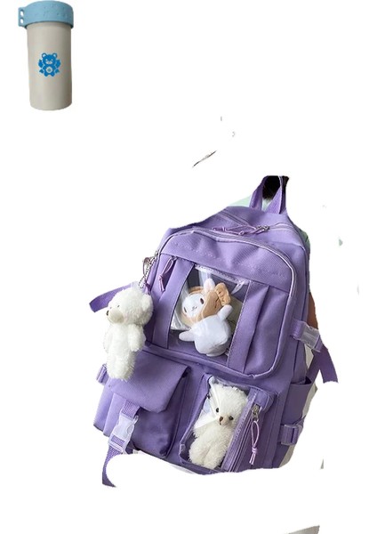 Büyük Kapasiteli Sevimli Kadın Çok Cepli Naylon Sırt Çantası Ins Ortaokul Öğrencisi Okul Çantası (Yurt Dışından)