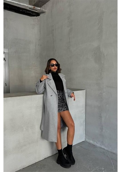 Dipmoda kadın astarlı gri melanj ithal kaşe kaban DPG048 fiyatları