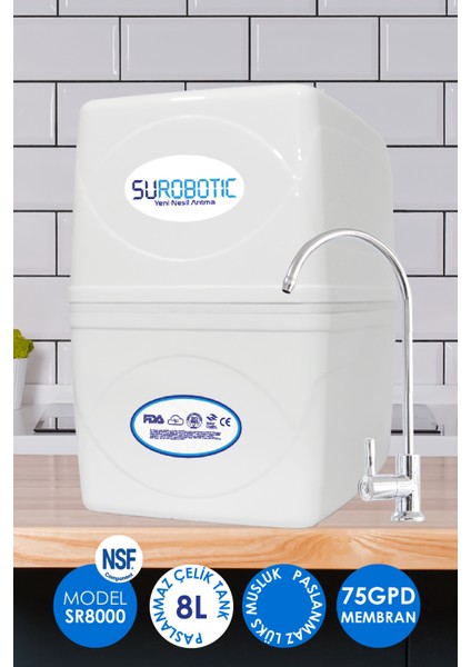 Su Arıtma Cihazı 80 Gpd Membranlı 6 Filtreli Multimineral Filtreli 8 Lt Paslanmaz Çelik Tanklı