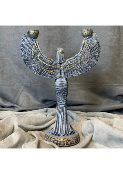 El Yapımı Isis Figürü Dekoratif Şamdan - Biblo - 23 X 32 Cm