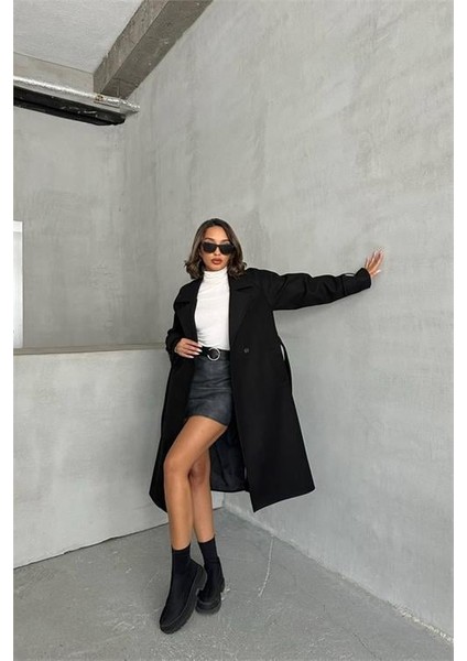 Dipmoda kadın astarlı siyah ithal kaşe kaban DPG048 modelleri