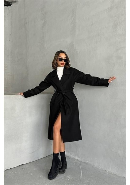 Dipmoda kadın astarlı siyah ithal kaşe kaban DPG048 fırsatları