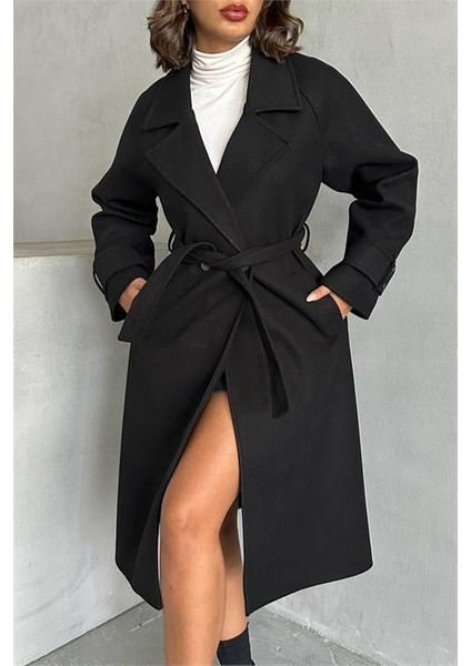 Dipmoda kadın astarlı siyah ithal kaşe kaban DPG048 indirimleri