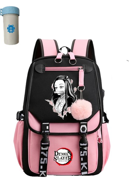 Kawaii Karikatür Okul Çantası Komik Seyahat Günlük Kız Okul Çantası USB Arayüzü (Yurt Dışından)