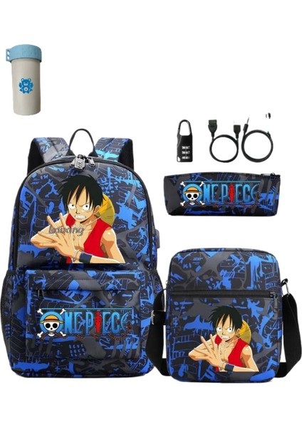 3 Adet/takım Japon Animesi Tek Parça Öğrenci Erkek Kız Okul Çantası USB Sırt Çantası (Yurt Dışından)