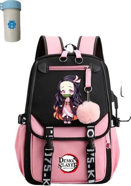 Kawaii Karikatür Okul Çantası Komik Seyahat Günlük Kız Okul Çantası USB Arayüzü (Yurt Dışından)