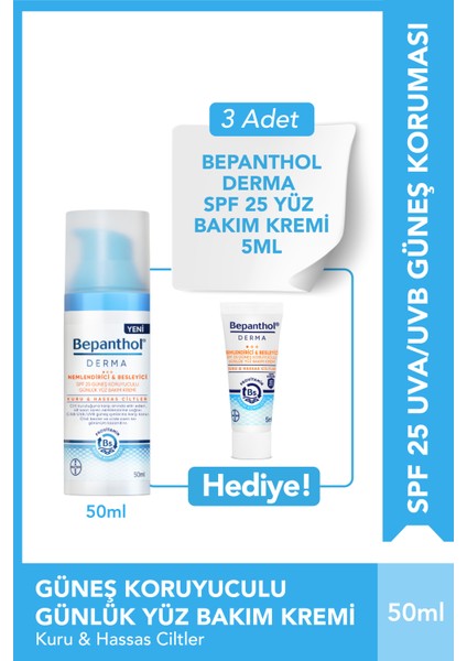 Derma Spf 25 Yüz Bakım Kremi + 3 Adet Derma Spf 25 Yüz Bakım Kremi 5ml Hediyeli