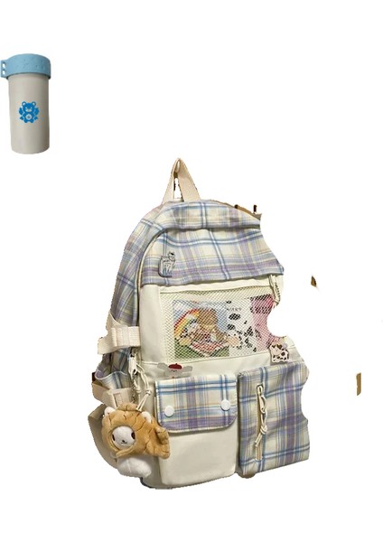 Büyük Kapasiteli Sevimli Kadın Çok Cepli Naylon Sırt Çantası Ins Ortaokul Öğrencisi Okul Çantası (Yurt Dışından)