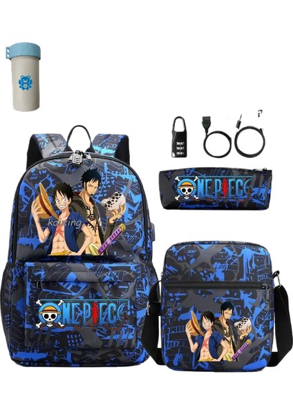 3 Adet/takım Japon Animesi Tek Parça Öğrenci Erkek Kız Okul Çantası USB Sırt Çantası (Yurt Dışından)