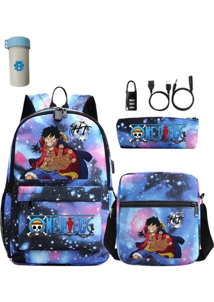 3 Adet/takım Japon Animesi Tek Parça Öğrenci Erkek Kız Okul Çantası USB Sırt Çantası (Yurt Dışından)