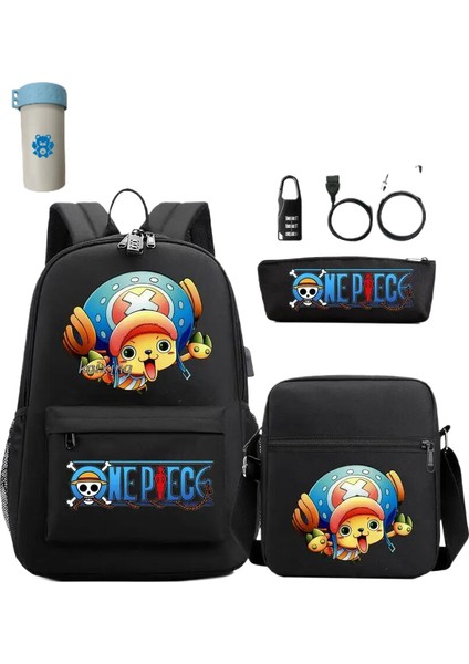 3 Adet/takım Japon Animesi Tek Parça Öğrenci Erkek Kız Okul Çantası USB Sırt Çantası (Yurt Dışından)