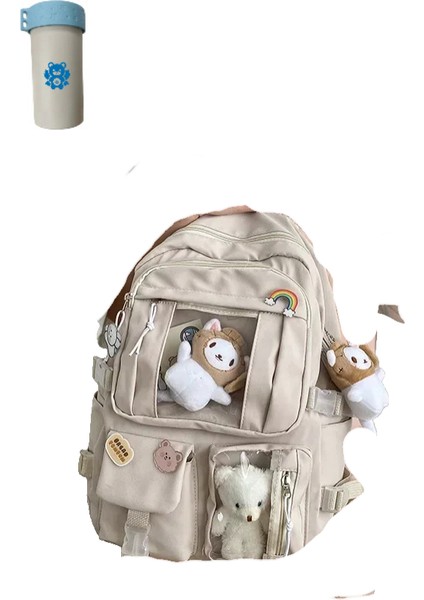 Büyük Kapasiteli Sevimli Kadın Çok Cepli Naylon Sırt Çantası Ins Ortaokul Öğrencisi Okul Çantası (Yurt Dışından)