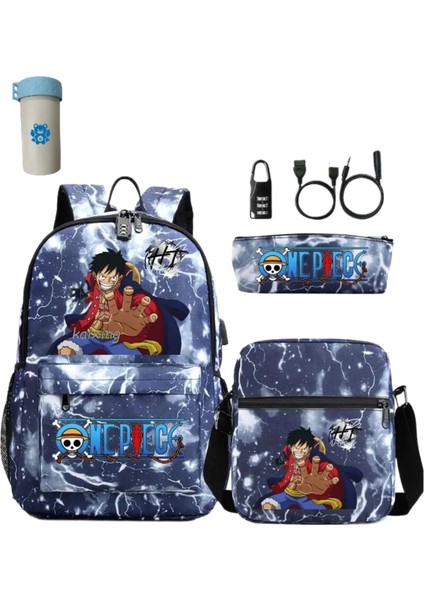 3 Adet/takım Japon Animesi Tek Parça Öğrenci Erkek Kız Okul Çantası USB Sırt Çantası (Yurt Dışından)