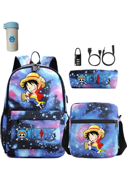 3 Adet/takım Japon Animesi Tek Parça Öğrenci Erkek Kız Okul Çantası USB Sırt Çantası (Yurt Dışından)