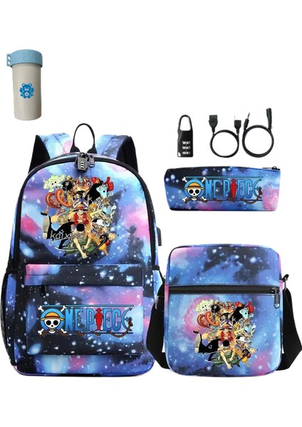 3 Adet/takım Japon Animesi Tek Parça Öğrenci Erkek Kız Okul Çantası USB Sırt Çantası (Yurt Dışından)