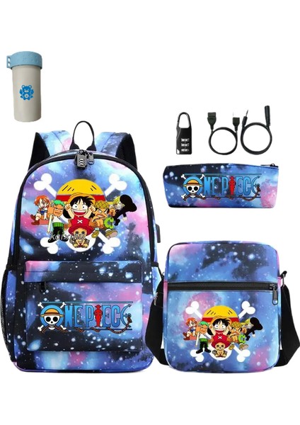 3 Adet/takım Japon Animesi Tek Parça Öğrenci Erkek Kız Okul Çantası USB Sırt Çantası (Yurt Dışından)