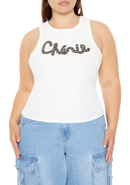 Plus Size Işlemeli Crop Atlet