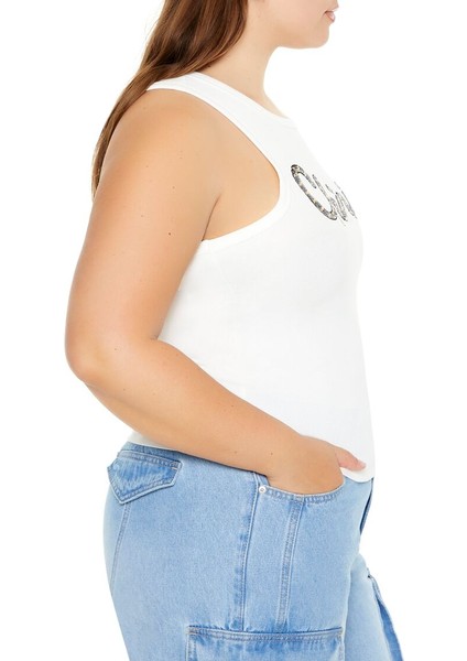 Plus Size Işlemeli Crop Atlet