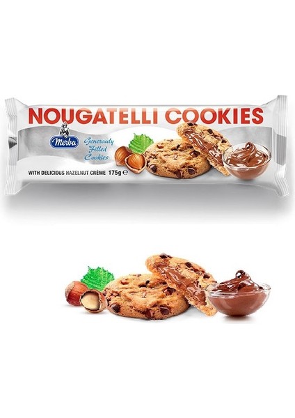 Nougatelli Cookies Bitter Çikolatalı Kakaolu Fındık Kremalı Dolgulu Kurabiye 175 Gr. (1 Paket)