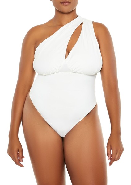 Plus Size Tek Omuzlu Bodysuit