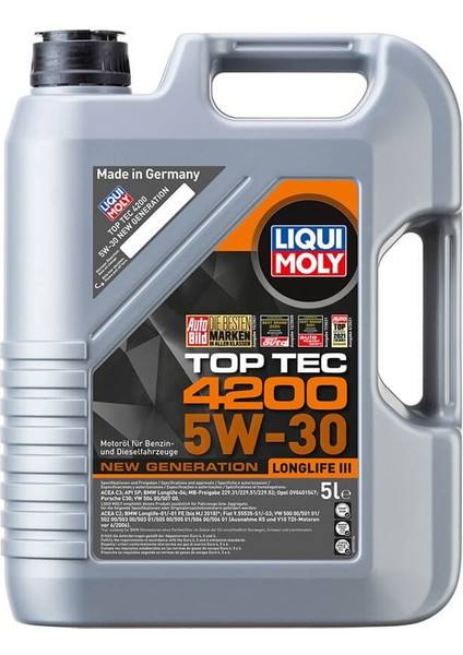 Top Tec 4200 Longlife 3 5W-30 5 Litre Motor Yağı (Üretim Yılı: 2024)