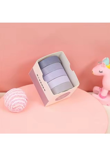 Vintage Washi Tape Bant Yapışkanlı Maskeleme Kağıdı Renkli Bant 5 Li - Mor Tonları N1